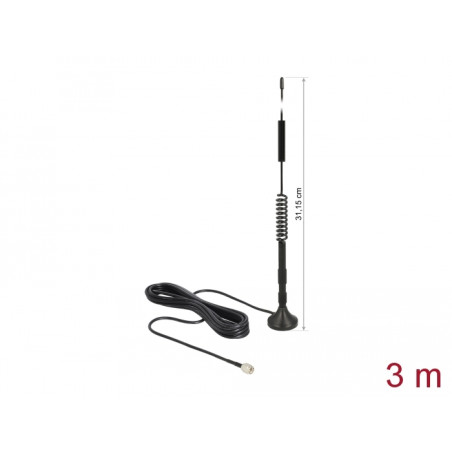 Delock LTE Antenne SMA Stecker 5 dBi starr omnidirektional mit magnetischem Standfuß und Anschlusskabel RG-174 3 m outdoor schwa