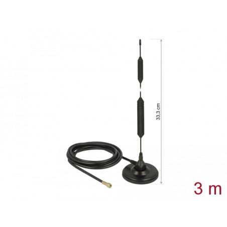 Delock GSM Antenne Quadband SMA Stecker 5 dBi starr omnidirektional mit magnetischem Standfuß und Anschlusskabel RG-58 3 m outdo