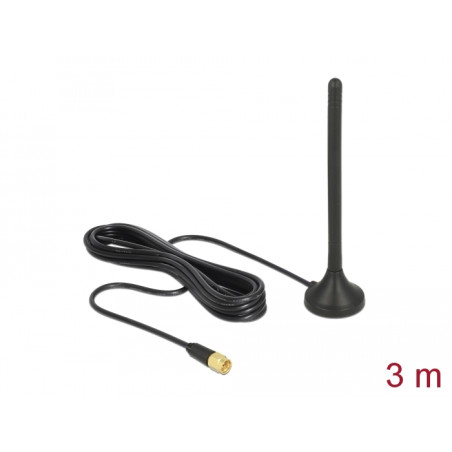 Delock GSM / UMTS / LTE Antenne SMA Stecker 2,5 dBi starr omnidirektional mit magnetischem Standfuß und Anschlusskabel RG-174 3 