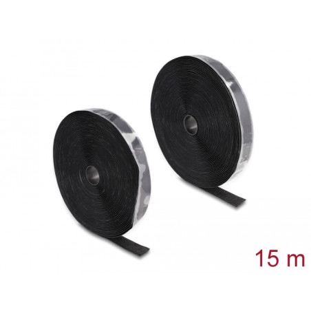 Delock Strapazierfähiges Klettband selbstklebend mit Haft- und Flauschband L 15 m x B 25 mm schwarz