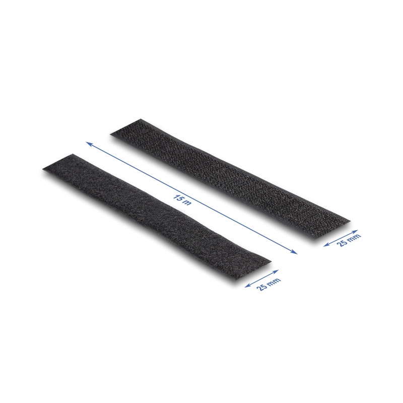 Delock Strapazierfähiges Klettband selbstklebend mit Haft- und Flauschband L 15 m x B 25 mm schwarz