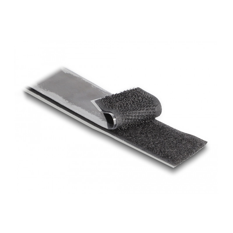 Delock Strapazierfähiges Klettband selbstklebend mit Haft- und Flauschband L 15 m x B 25 mm schwarz
