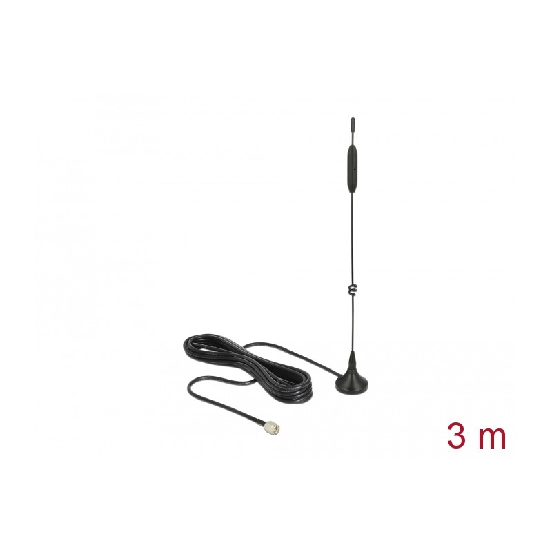 Delock LTE / GSM / UMTS Antenne SMA Stecker 3 - 5 dBi starr omnidirektional mit magnetischem Standfuß und Anschlusskabel RG-174 