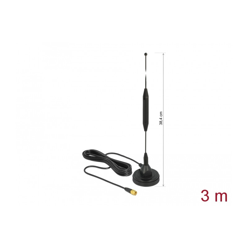 Delock GSM Antenne SMA Stecker 3,5 dBi starr omnidirektional mit magnetischem Standfuß und Anschlusskabel RG-174 3 m outdoor sch