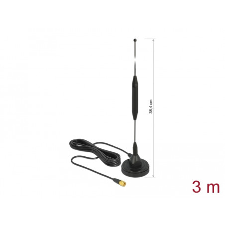 Delock GSM Antenne SMA Stecker 3,5 dBi starr omnidirektional mit magnetischem Standfuß und Anschlusskabel RG-174 3 m outdoor sch