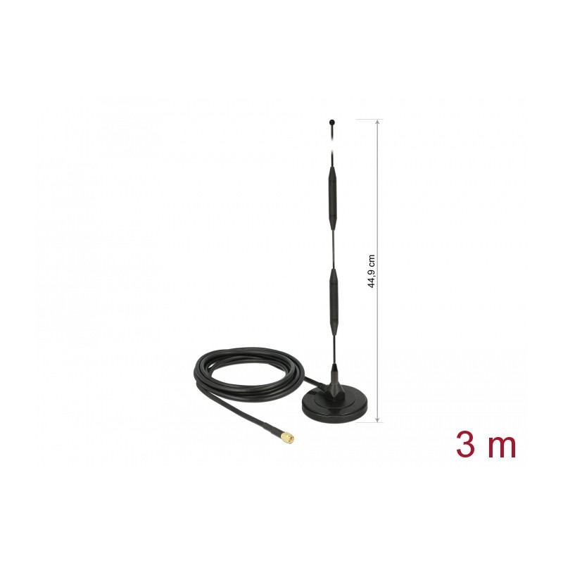 Delock LTE Antenne SMA Stecker 5 dBi 44,9 cm starr omnidirektional mit magnetischem Standfuß und Anschlusskabel RG-58 3 m outdoo