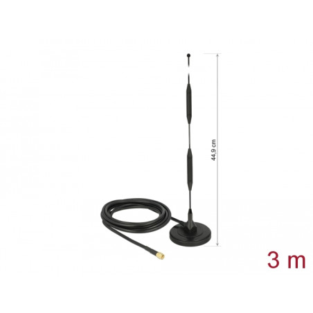 Delock LTE Antenne SMA Stecker 5 dBi 44,9 cm starr omnidirektional mit magnetischem Standfuß und Anschlusskabel RG-58 3 m outdoo