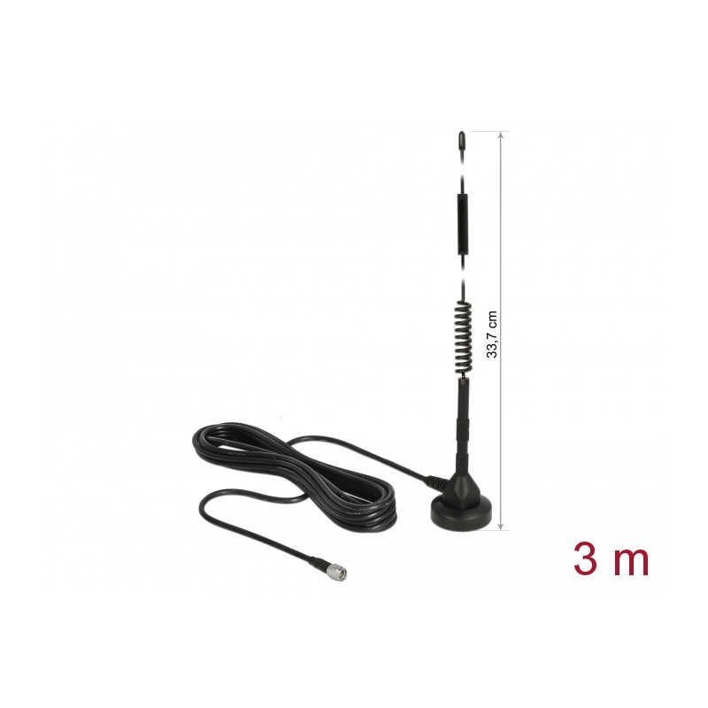 Delock LTE Antenne SMA Stecker 5 dBi 33,7 cm starr omnidirektional mit magnetischem Standfuß und Anschlusskabel RG-58 3 m outdoo