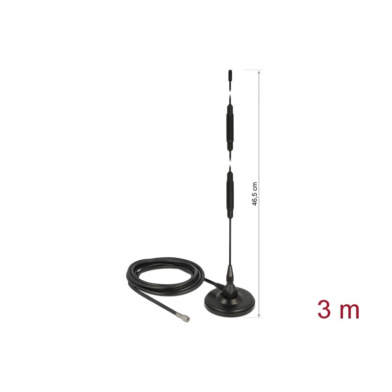 Delock LTE Antenne SMA Stecker 7 dBi starr omnidirektional mit magnetischem Standfuß und Anschlusskabel RG-58 3 m outdoor schwar