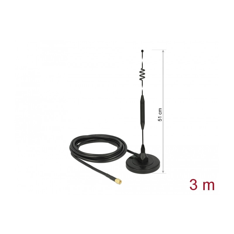 Delock LTE Antenne SMA Stecker 6 dBi starr omnidirektional mit magnetischem Standfuß und Anschlusskabel RG-58 3 m outdoor schwar