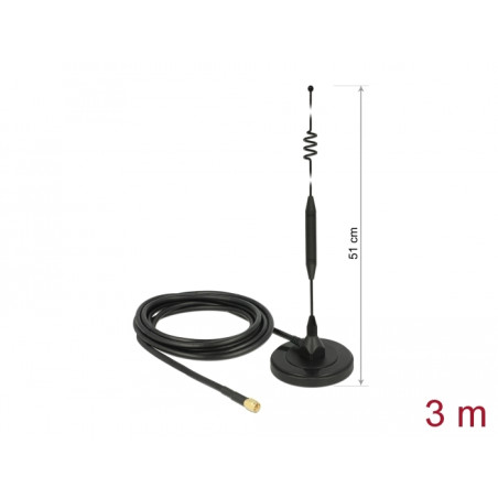 Delock LTE Antenne SMA Stecker 6 dBi starr omnidirektional mit magnetischem Standfuß und Anschlusskabel RG-58 3 m outdoor schwar