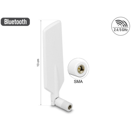 Delock LTE Antenne Dualband WLAN ac/a/b/g/n SMA Stecker 1 - 4 dBi omnidirektional drehbar mit Kippgelenk weiß