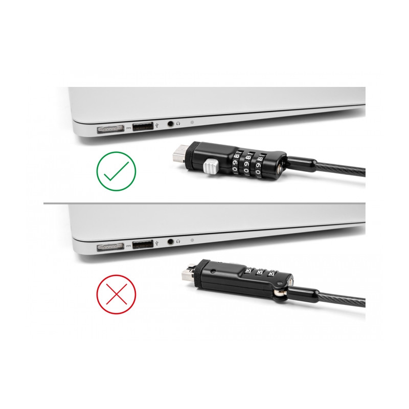 Navilock Notebook Sicherungskabel für USB Typ-A Buchse mit Zahlenschloss