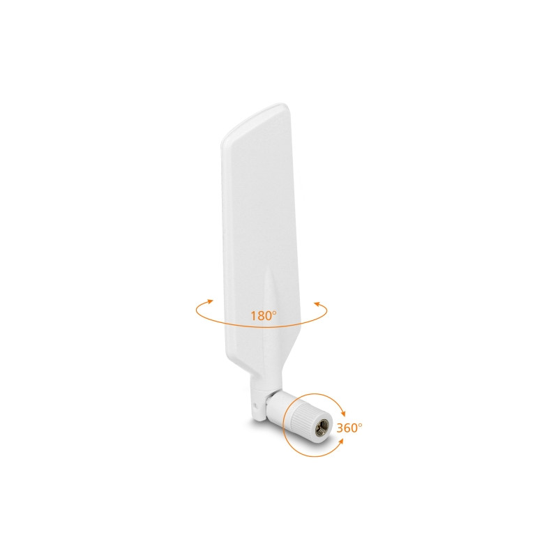 Delock LTE Antenne Dualband WLAN ac/a/b/g/n SMA Stecker 1 - 4 dBi omnidirektional drehbar mit Kippgelenk weiß