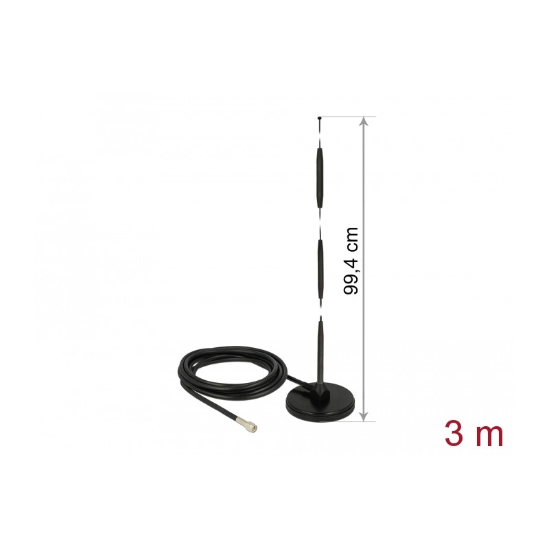 Delock GSM Antenne SMA Stecker 7 dBi starr omnidirektional mit magnetischem Standfuß und Anschlusskabel RG-58 3 m outdoor schwar