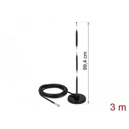 Delock GSM Antenne SMA Stecker 7 dBi starr omnidirektional mit magnetischem Standfuß und Anschlusskabel RG-58 3 m outdoor schwar