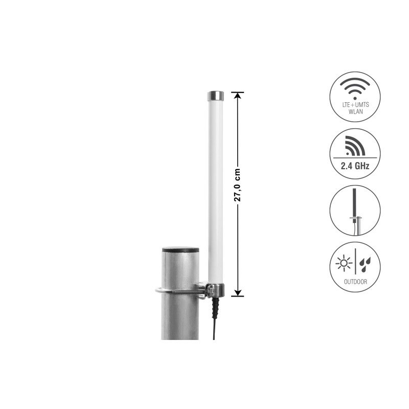 Delock LTE Antenne SMA Stecker 2 - 6,5 dBi 27 cm omnidirektional starr Mastmontage weiß outdoor
