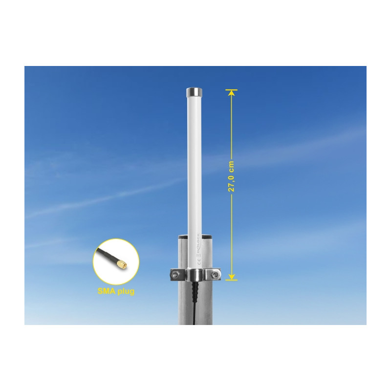 Delock LTE Antenne SMA Stecker 2 - 6,5 dBi 27 cm omnidirektional starr Mastmontage weiß outdoor