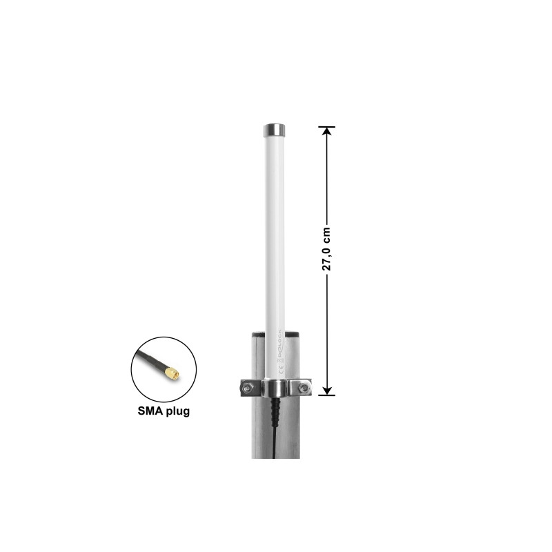 Delock LTE Antenne SMA Stecker 2 - 6,5 dBi 27 cm omnidirektional starr Mastmontage weiß outdoor