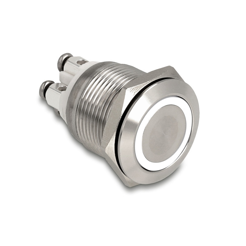 Delock Drucktaster zum Einbau 19 mm 4 x Schraubklemme LED tastend weiß