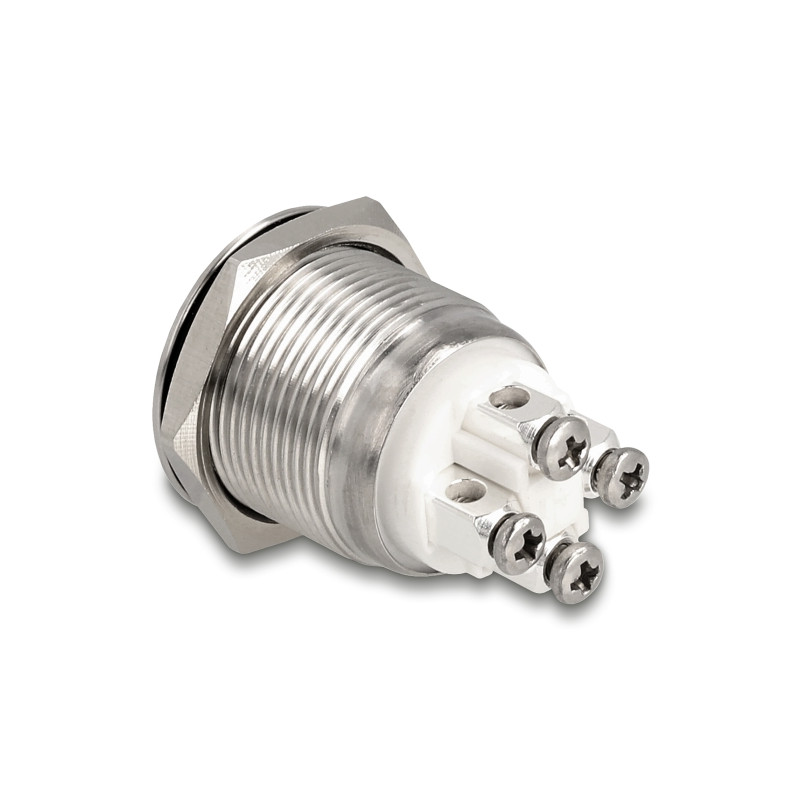 Delock Drucktaster zum Einbau 19 mm 4 x Schraubklemme LED tastend weiß
