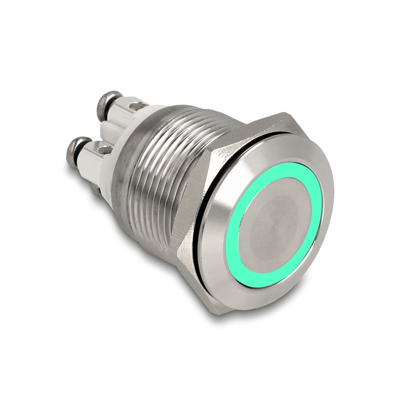 Delock Drucktaster zum Einbau 19 mm 4 x Schraubklemme LED tastend grün