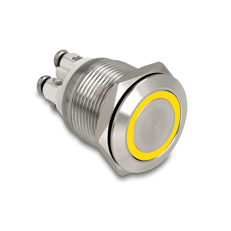 Delock Drucktaster zum Einbau 19 mm 4 x Schraubklemme LED tastend gelb