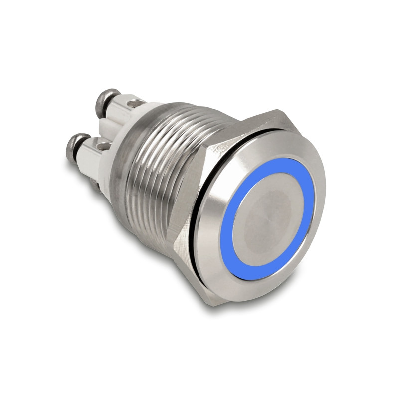 Delock Drucktaster zum Einbau 19 mm 4 x Schraubklemme LED tastend blau