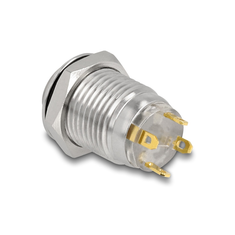 Delock Drucktaster zum Einbau 12 mm 4 x Lötanschluss LED rot Powersymbol tastend
