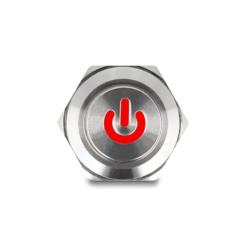 Delock Drucktaster zum Einbau 12 mm 4 x Lötanschluss LED rot Powersymbol tastend