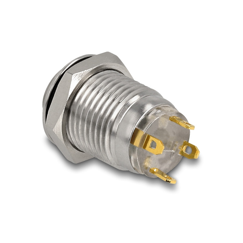 Delock Drucktaster zum Einbau 12 mm 4 x Lötanschluss LED grüner Punkt tastend