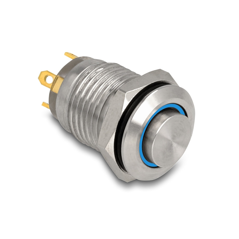 Delock Drucktaster zum Einbau 12 mm 4 x Lötanschluss LED tastend blau