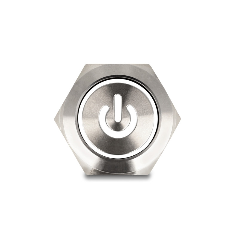 Delock Drucktaster zum Einbau 22 mm 6 x Lötanschluss LED weiß tastend Powersymbol + Ring