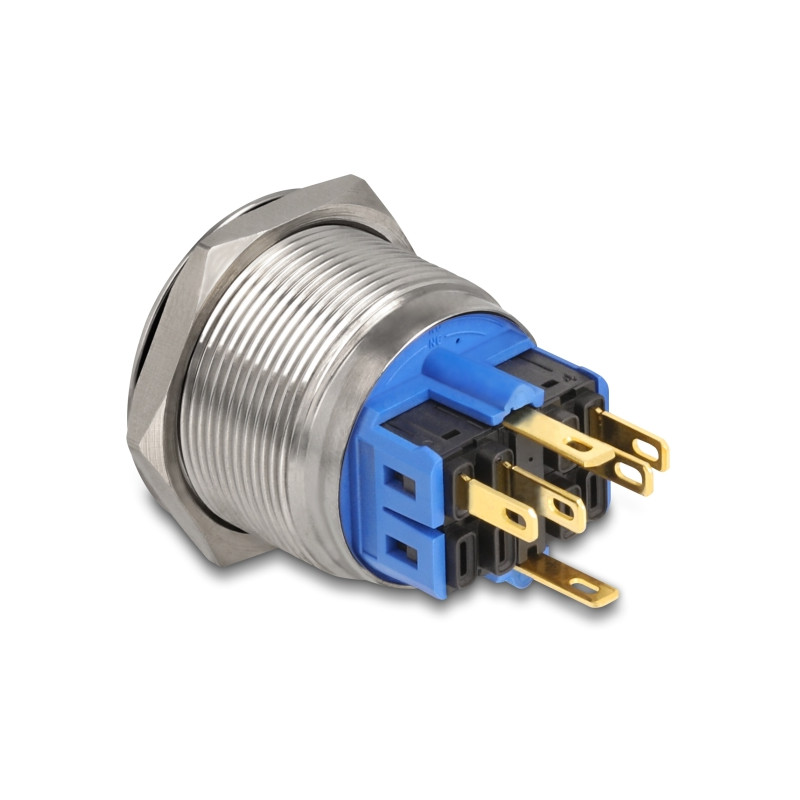 Delock Drucktaster zum Einbau 25 mm 6 x Lötanschluss LED rot tastend Powersymbol + Ring