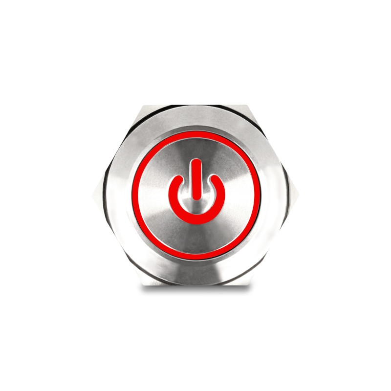 Delock Drucktaster zum Einbau 25 mm 6 x Lötanschluss LED rot tastend Powersymbol + Ring