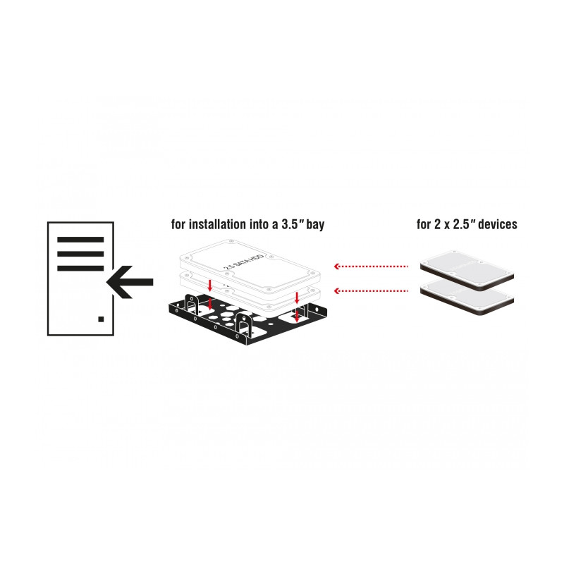 Delock Aluminium Einbaurahmen 2 x 2.5″ zu 3.5″ schwarz