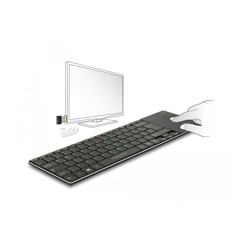 Delock Funktastatur für Smart TV und Windows PCs mit Touchpad 6 mm flach