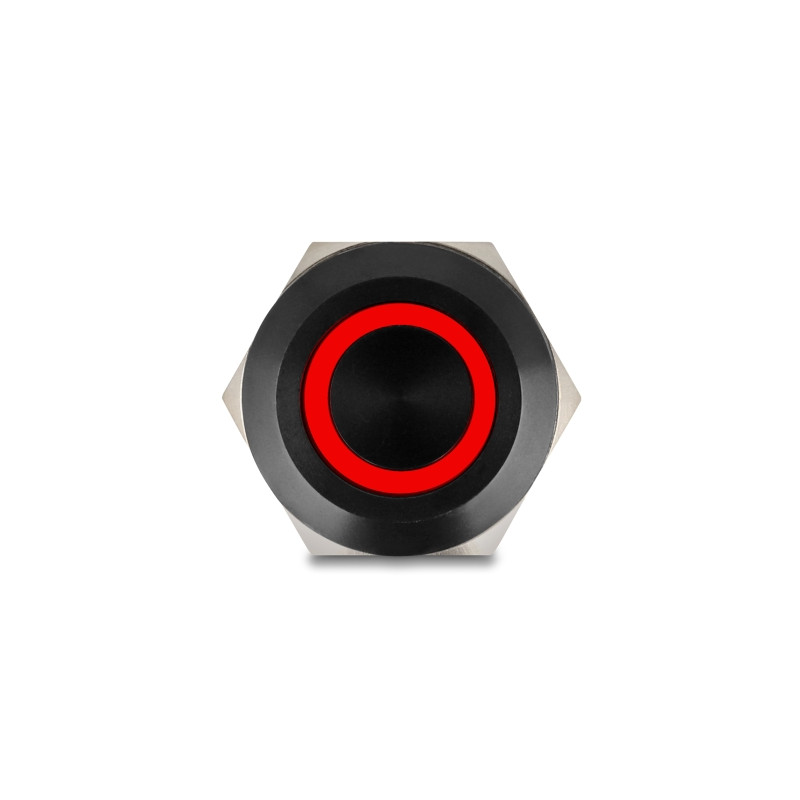 Delock Druckschalter zum Einbau schwarz 22 mm 12 V 5 x Lötanschluss rastend LED rot Ring