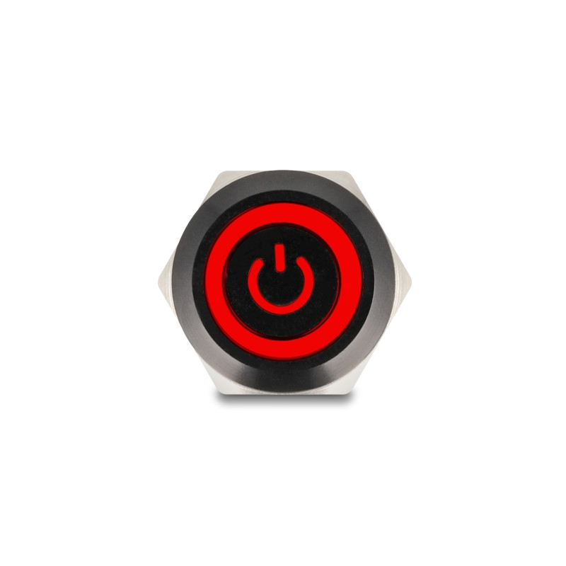 Delock Druckschalter zum Einbau schwarz 19 mm 12 V 5 x Lötanschluss rastend LED rot Powersymbol + Ring