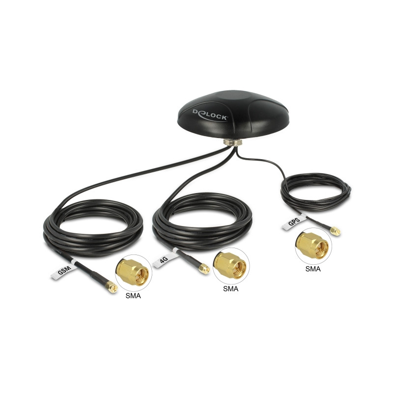 Delock Multiband LTE UMTS GSM GPS Antenne 3 x SMA Stecker omnidirektional Dachmontage schwarz outdoor