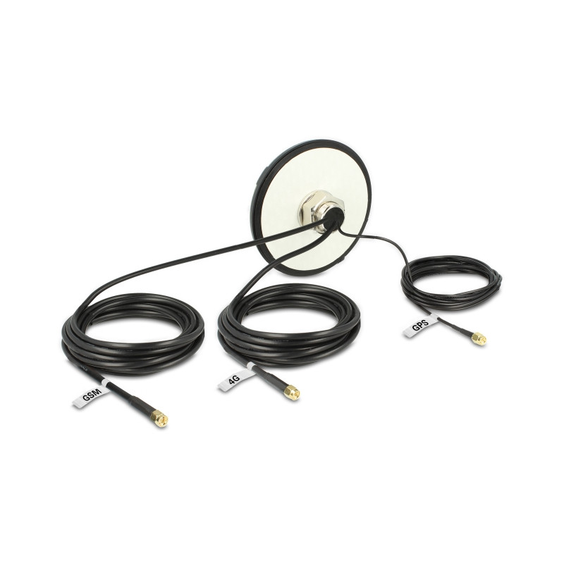Delock Multiband LTE UMTS GSM GPS Antenne 3 x SMA Stecker omnidirektional Dachmontage schwarz outdoor
