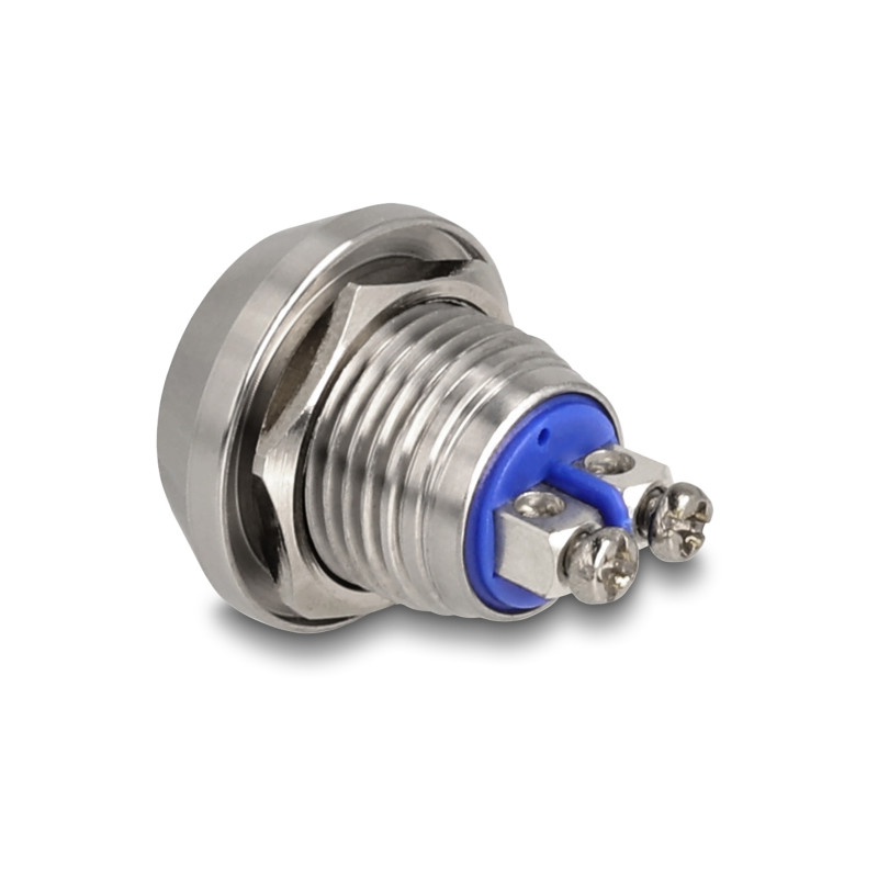 Delock Drucktaster zum Einbau 12 mm 2 x Schraubklemme blau