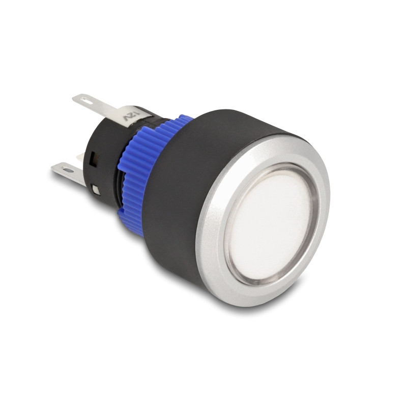 Delock Drucktaster zum Einbau 22 mm 5 x Lötanschluss Taster flach Kunststoff LED weiß