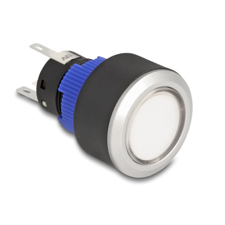 Delock Drucktaster zum Einbau 22 mm 5 x Lötanschluss Taster flach Kunststoff LED weiß
