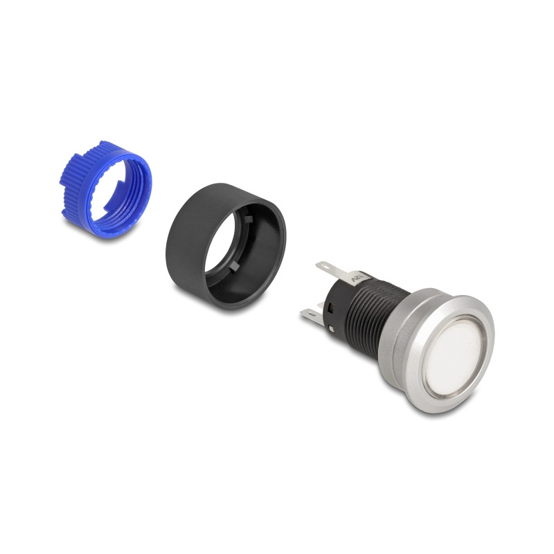 Delock Drucktaster zum Einbau 22 mm 5 x Lötanschluss Taster flach Kunststoff LED weiß