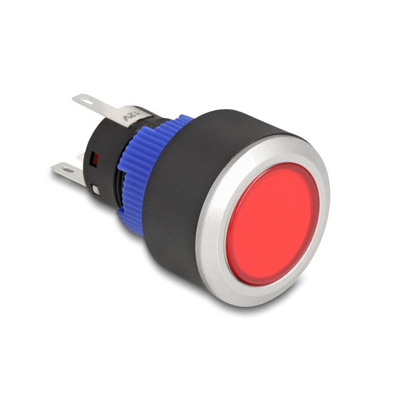 Delock Drucktaster zum Einbau 22 mm 5 x Lötanschluss Taster flach Plastik LED rot