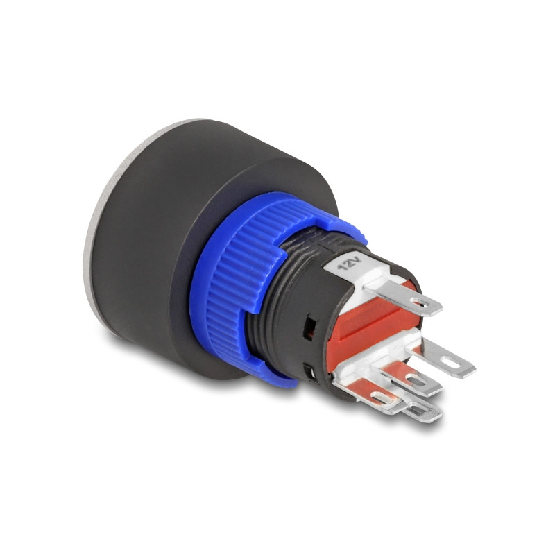 Delock Drucktaster zum Einbau 22 mm 5 x Lötanschluss Taster flach Plastik LED rot