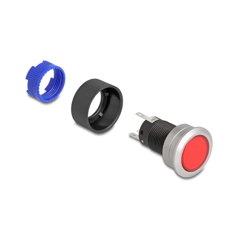 Delock Drucktaster zum Einbau 22 mm 5 x Lötanschluss Taster flach Plastik LED rot
