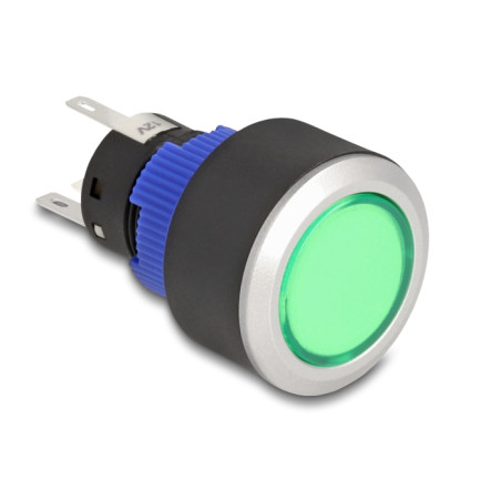 Delock Drucktaster zum Einbau 22 mm 5 x Lötanschluss Taster flach Kunststoff LED grün