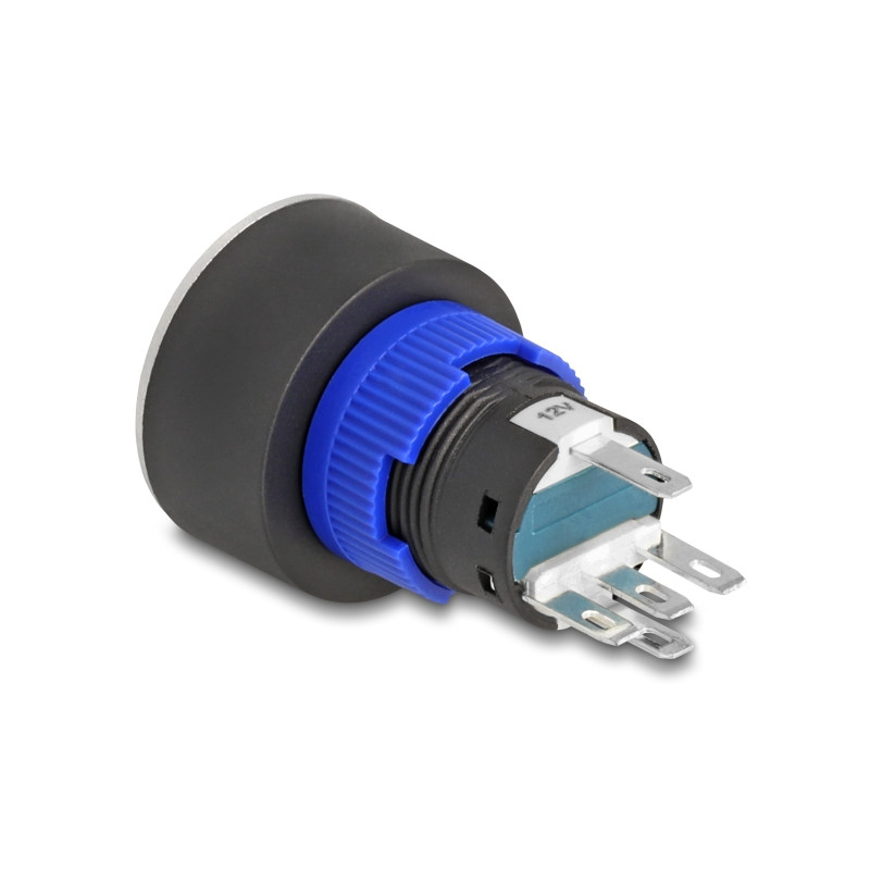Delock Drucktaster zum Einbau 22 mm 5 x Lötanschluss Taster flach Kunststoff LED grün